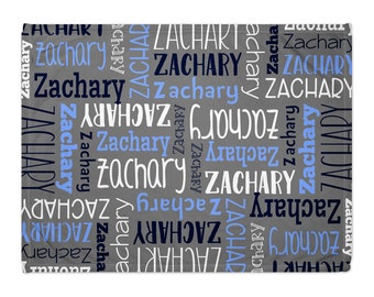 Personalized Name Blanket for Boys - Custom Font and Color Options - Navy & Grey