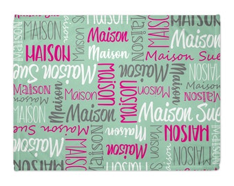 Personalized Mint Blanket with Name - Custom Font and Color Options - Makes a great gift for girls!