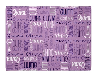 Purple Personalized Blanket with name for girls - Custom Font and Color Options - Perfect gift for baby, teen, & toddler!