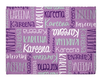 Personalized Purple Blanket - Custom Font and Color Options - Purple and Mint - Makes a great baby teen gift!