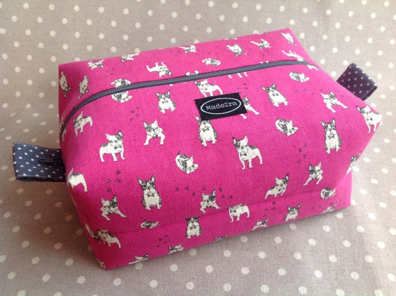 Fuchsia French bulldog zippered boxy pouch pink make up bag | Etsy