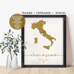 Personalised Engagement Map Gift, Italy Map, Engagement Location Print, Gift For The Couple, Paper Wedding Anniversary, Wedding Gift