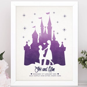 Fairytale Castle Engagement Gift, Personalised Engagement Print, Engagement Gift, Fairytale Wedding, Location Proposal, Unique Engagement