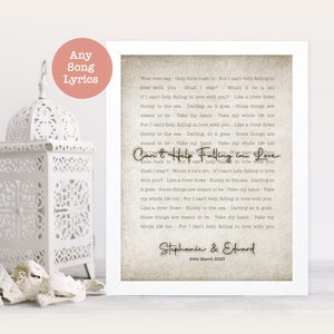 Custom lyrics poster, Personalised wedding Gift,  Lyrics print,  Wedding gift,  First dance, Valentine&#39;s Day gift, Anniversary Gift, Rustic