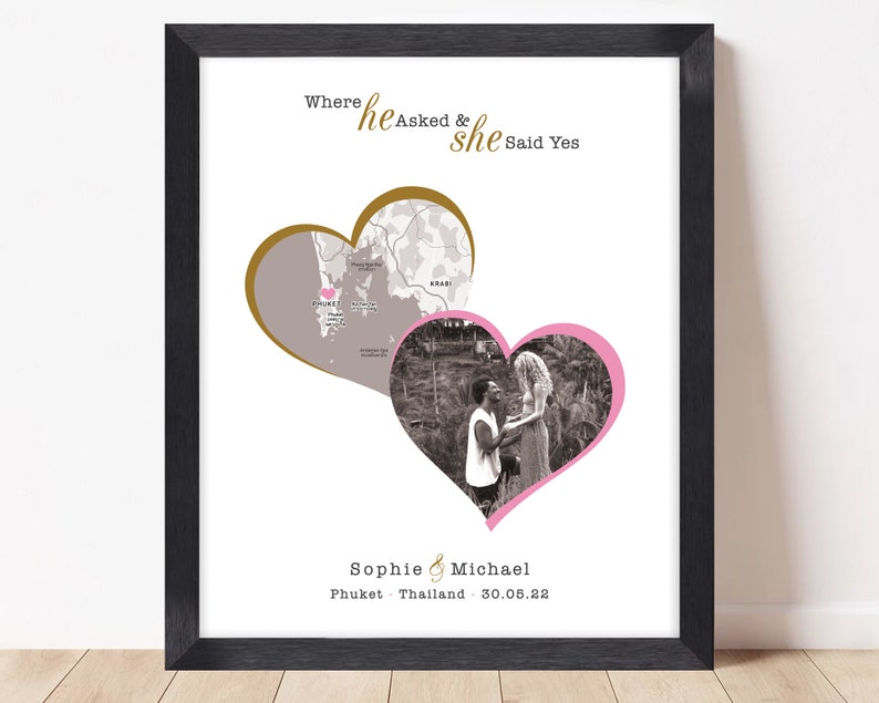 Engagement Print, Engagement Gift For Couples, Personalised Map Print, Engagement Map Print, Personalised Engagement Print, Framed Print image 9