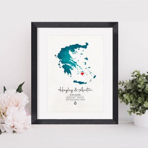 Personalisierte Verlobung Karte Geschenk, Griechenland Karte, Verlobung Lage Druck, Geschenk für das Paar, Papier Hochzeitstag, verlobt in Griechenland
