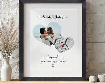 Engagement Gift For Couple |  Engagement Map | Couples Gift | Personalised Map Photo Print | Engagement Map | Framed Engagement Print