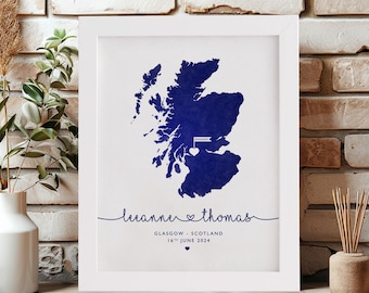 Personalised Engagement Map Gift, Engagement Location Print, Gift For The Couple, Paper Wedding Anniversary, Wedding Gift, Any Country Print