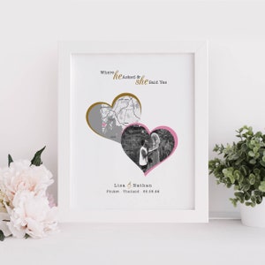 Engagement Druck | Verlobungsgeschenk für Paare | Personalisierte Landkarte | Verlobung Karte Print | Lageplan | Gerahmter Druck