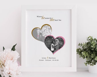 Engagement Print | Engagement Gift For Couples | Personalised Map Print | Engagement Map Print | Map Of Proposal Location | Framed Print