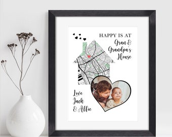 Personalisierte Landkarte Geschenk für Gran Oma Nan Nanna | Geschenk für Großeltern | Individuelle Karte und Foto Geschenk | Personalisiertes Geschenk von den Enkelkindern