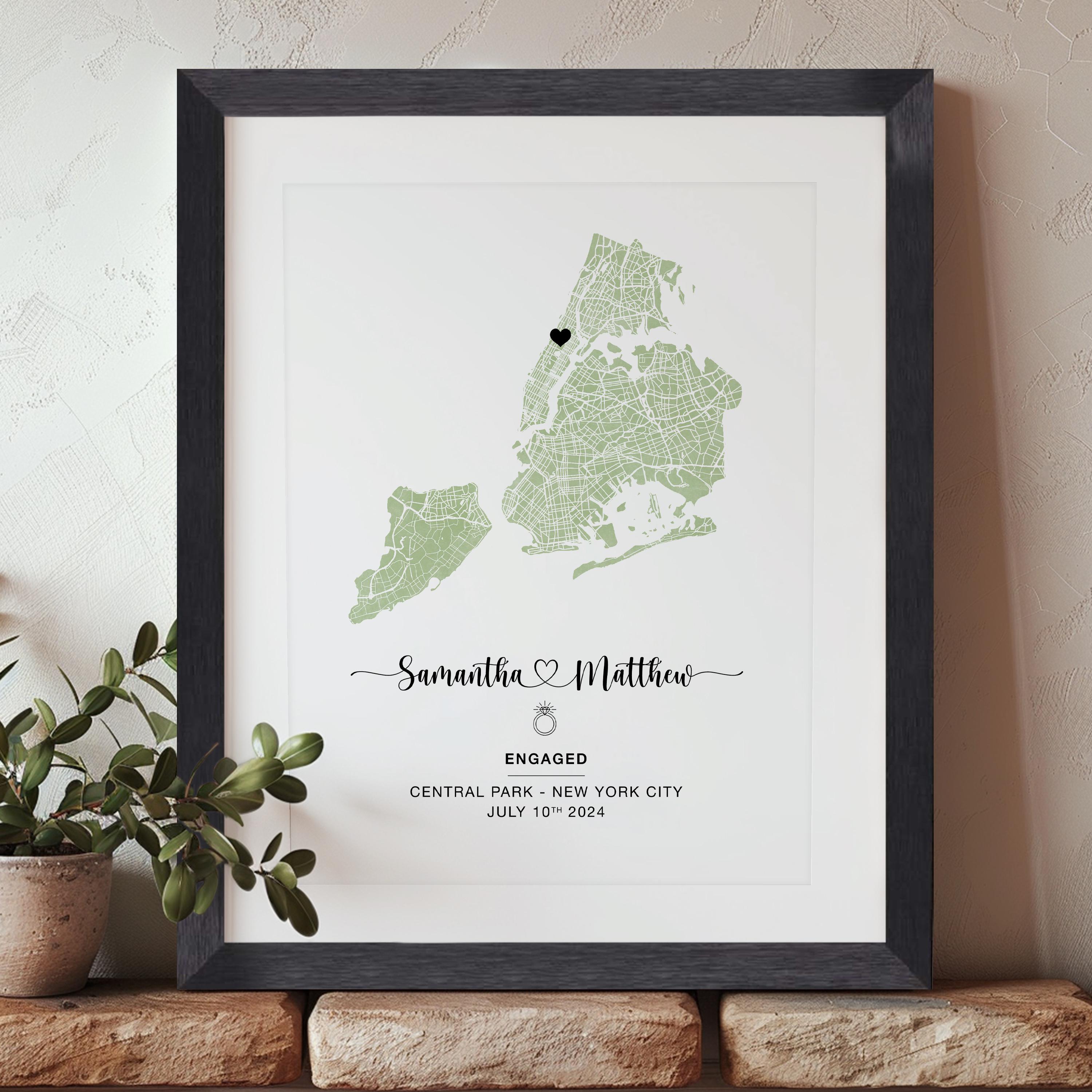 Personalised Engagement Gift, Custom Map Print, Gift For Engaged Couple, Personalised Map Location, She Said Yes Gift, Map Poster, Map Print