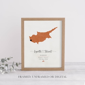 Landkarte Hochzeit | Zypern Landkarte | Druck vor Ort | Geschenk für Das Paar | Papierhochzeit | Jubiläum Hochzeitsgeschenk | Verheiratet in Cypern