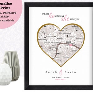 Engagement Gift, Personalised Map Print, Any Proposal Location, Couples Gift, Engagement Present, Wedding Gift, Paper Anniversary Gift