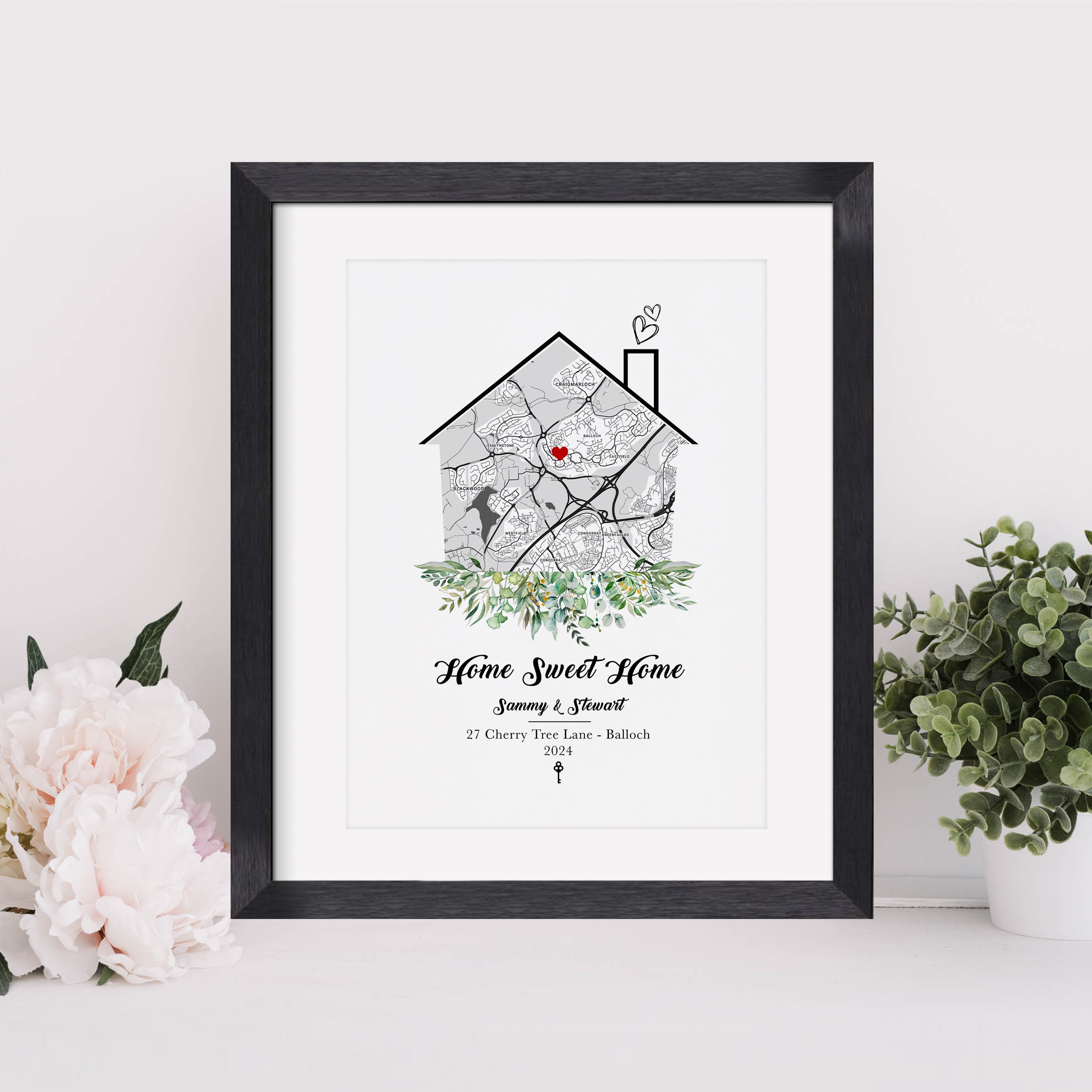 New Home gift, Housewarming Gift for couple, New House Map, First Home Gift idea, Our First Home, Personalised New Home Framed Print