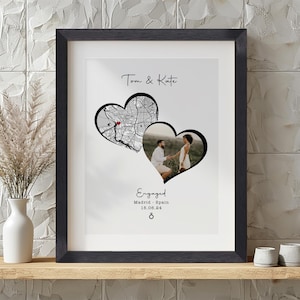 Verlobung Karte Geschenk für Paar |  Verlobungskarte Foto | Paare Geschenk | Personalisierte Karte Fotodruck | Verlobungs Print mit Holzrahmen