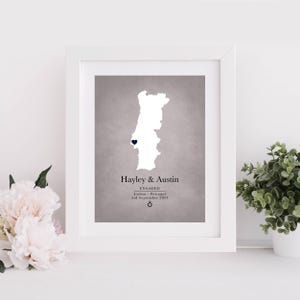 Personalisierte Verlobung Karte Geschenk, Portugal Karte, Verlobung Lage Druck, Geschenk für das Paar, Papier Hochzeitstag, Hochzeitsgeschenk