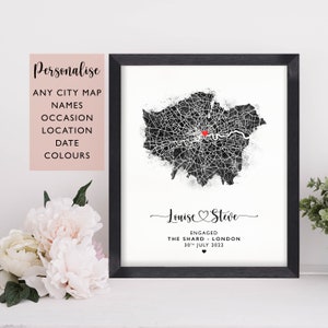 Engagement Gift, Personalised Map Print Of Any Proposal Location, Couples Gift, Any City Print, Engagement Map