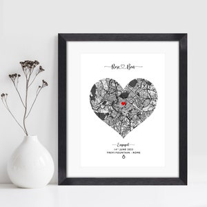 Personalised Engagement Map Gift | Gift For The Couple | Gift For Her Fiancee Girlfriend | Proposal Location | Present For Engaged Couple