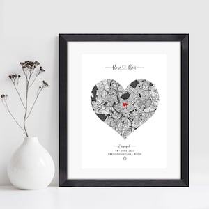 Personalised Engagement Map Gift | Gift For The Couple | Gift For Her Fiancee Girlfriend | Proposal Location | Present For Engaged Couple