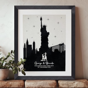 Engaged in New York Engagement Gift, New York Engagement, Brooklyn Bridge Engagement, New York Proposal, New York City Skyline Print