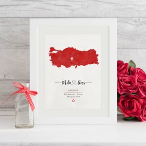 Personalisierte Verlobung Karte Geschenk, Engagiert in Kappadokien Türkei Karte, Verlobung Lage Druck, Geschenk für das Paar, Hochzeitsgeschenk