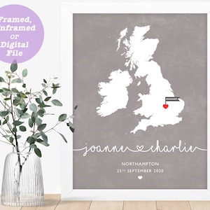 personalised map of engagement location, engagement gift, gift for the couple, any location map print, map wall art, Valentine's gift