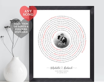 Song Lyric Print, Wedding Gift, Anniversary Gift, Valentines Gift for her him, Custom Lyric Print, Personalised Song Gift, First Dance