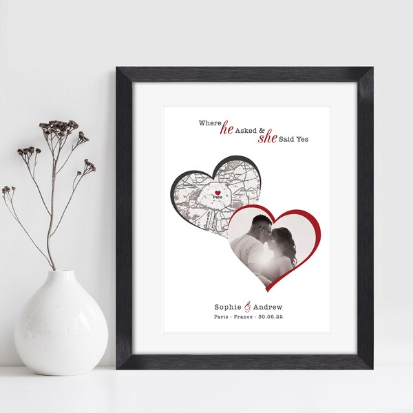 Verlovingsprint, verlovingscadeau voor koppels, gepersonaliseerde kaartprint, verlovingskaartprint, gepersonaliseerde verlovingsprint, ingelijste print