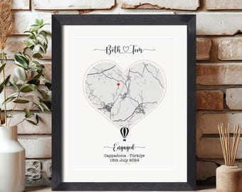 Engagement Map Gift | Engagement Print | Cappadocia Engagement | Couples Gift | Personalised Map Print | Engagement Gifts | Hot Air Balloon