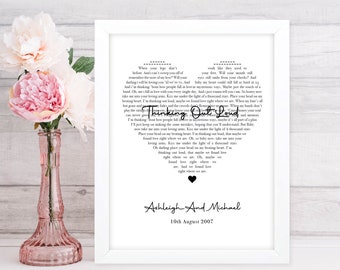 Custom Song Lyric Valentine's Day Gift, Personalised Gift For Her, First Dance, Lyric Wall Art, Our Song, Wedding Day Momentum, Heart Shape