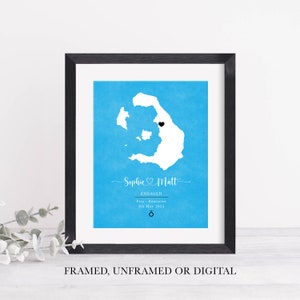 Verlobung Karte Geschenk | Santorini Griechenland Karte | Engagement Lage Druck | Geschenk für Das Paar | Papierhochzeit | Jubiläum Hochzeitsgeschenk