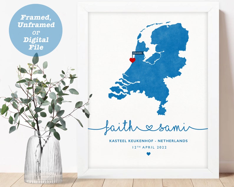 personalised map of engagement location, engagement gift, gift for the couple, any location map print, map wall art, Valentine's gift