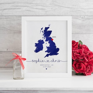 Personalisierte Verlobung Karte Geschenk, UK Karte Druck, Verlobung Lage Druck, Geschenk für das Paar, Papier Hochzeitstag, Hochzeitsgeschenk