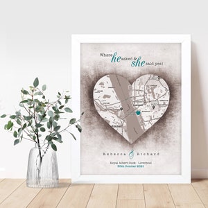 Engagement Gift, Personalised Map Print, Any Proposal Location, Couples Gift, Engagement Present, Wedding Gift, Paper Anniversary Gift