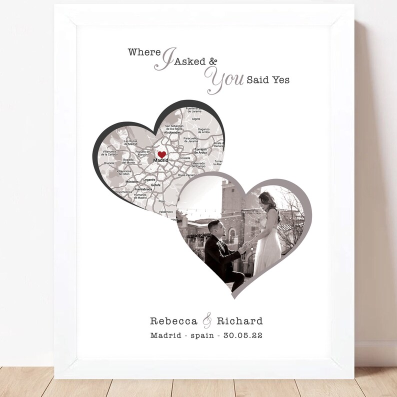 Engagement Print, Engagement Gift For Couples, Personalised Map Print, Engagement Map Print, Personalised Engagement Print, Framed Print image 6