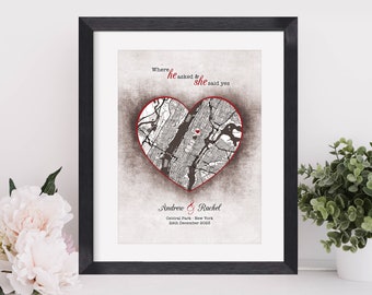 Engagement Map Gift | Any Location Map Print | Personalised Engagement Wedding gift | Location Engagement | Framed Map Print | She Said Yes