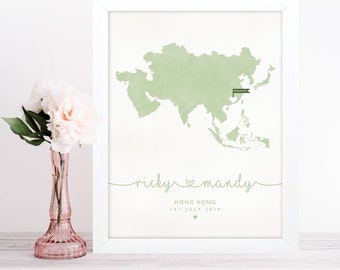 Personalised Engagement Map Gift, Engagement Location Print, Gift For The Couple, Paper Wedding Anniversary, Wedding Gift, Wedding Map Gift