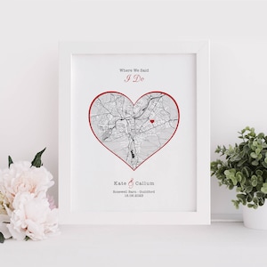 Hochzeitsgeschenk - Personalisierter Kartendruck von jedem Hochzeitsort - Paargeschenk - Jubiläumsgeschenk - Hochzeitsgeschenk für Paar