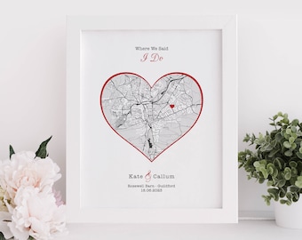 Wedding Gift - Personalised Map Print Of Any Wedding Venue - Couples Gift - Anniversary Present - Wedding Present For Couple