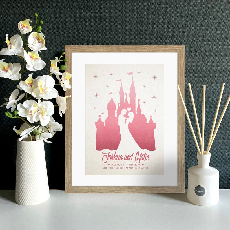 Personalised Fairytale Wedding Gift, Fairytale Wedding Print, Princess Bride, Castle, Paper Wedding Anniversary, Gift For The Couple image 5