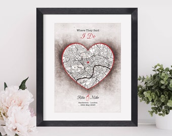 Wedding Gift - Personalised Map Print Of Any Wedding Venue - Couples Gift - Anniversary Present - Wedding Present For Couple