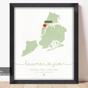 personalised map of engagement location, engagement gift, gift for the couple, any location map print, map wall art, Valentine's gift