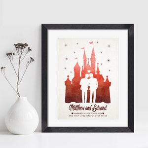 Fairytale Wedding Gift, Personalised Fairytale Wedding Print, Gay Wedding Gift, Castle, Paper Wedding Anniversary, Same Sex Wedding image 7