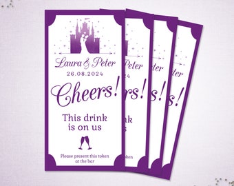 Personalised Drink Tokens Coupons, Wedding Favours, Drinks Token, Free Drink, Fairytale wedding Labels, One Free Drink, Wedding Day Favours