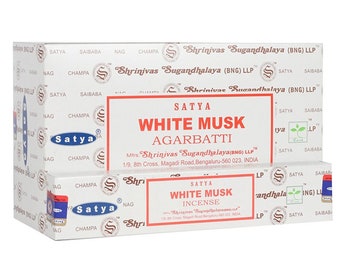 WHITE Musk Bulk Buy 1, 3 or 12 Packs 15g Satya Sai Baba Agarbatti (BNG) LLP Nag Champa Incense Sticks