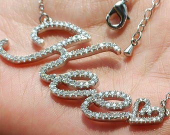 Volledige diamanten naamketting, 18K vergulde naamketting, naamketting bruidsmeisje, gepersonaliseerd verjaardagscadeau voor haar, cadeaus vrijgezellenfeest