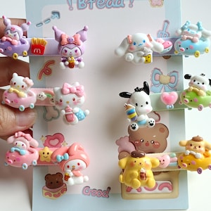 Driving Sanrio Hair Clips, Rotating Cute Barrettes, Hair Clip, hair slides, Cartoon Hair Clips, Gifts for Girls, 6pcs for a Whole Set