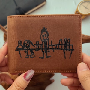 Billetera personalizada, Billetera con dibujo infantil, Billetera para papá, Regalo grabado para esposo, Billetera personalizada, Escritura personalizada, Billetera con monograma para hombre
