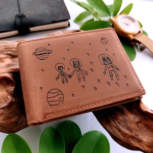 Billetera personalizada, Billetera con dibujo infantil, Billetera para papá, Regalo grabado para esposo, Billetera personalizada, Escritura personalizada, Billetera con monograma para hombre